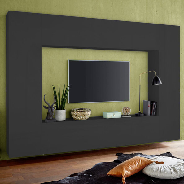 Mcrae Wooden Square Entertainment Unit With 4 Doors In Anthracite