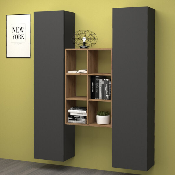 Mcrae Wooden Storage Cabinet With 2 Doors And 6 Shelves In Anthracite Oak