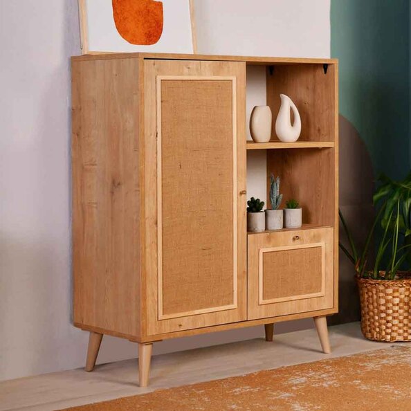 Meadow Wooden Display Cabinet with 1 Door in Oak