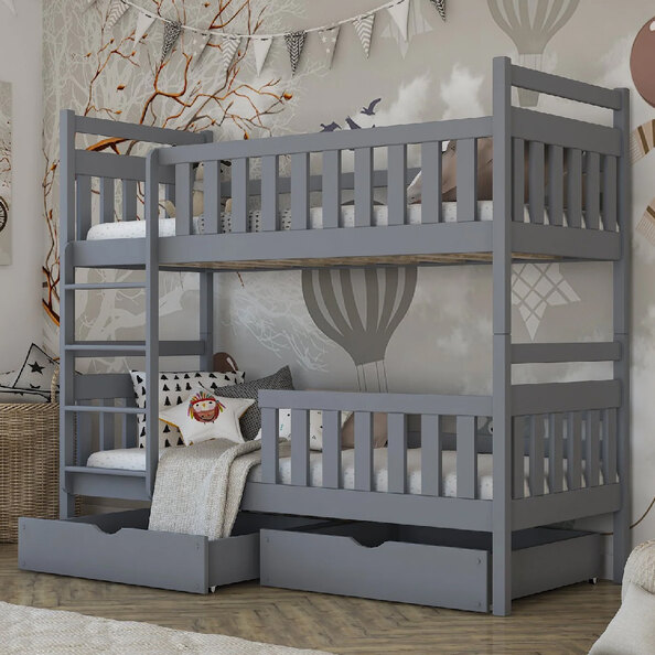 Meaford Wooden Bunk Bed With Foam Mattress In Matt Grey