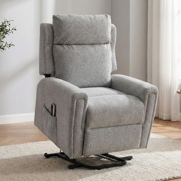 Medinah Fabric Dual Motor Lift Tilt Recliner Chair in Ash