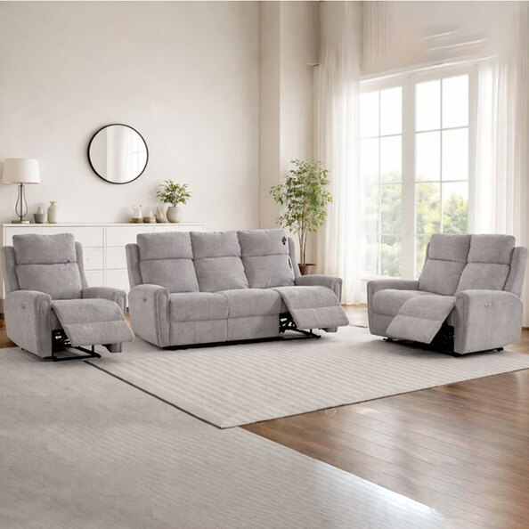 Medinah Fabric Electric 3+2+1 Sofa Suite - Ash