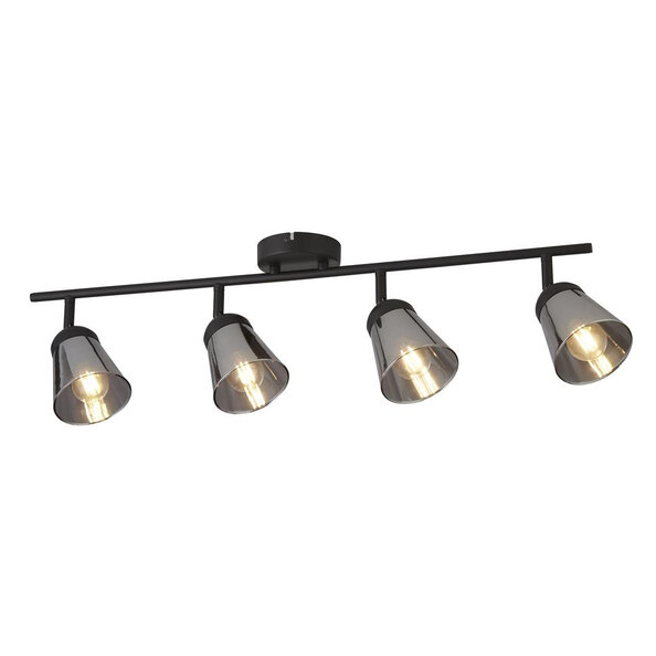Mega 4 Light Smoked Glass Shade Bar Spotlight In Black
