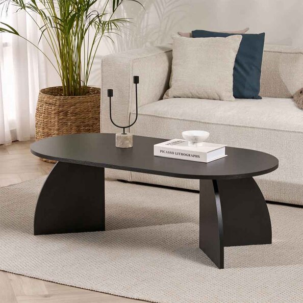 Melaro Wooden Oval Coffee Table in Black