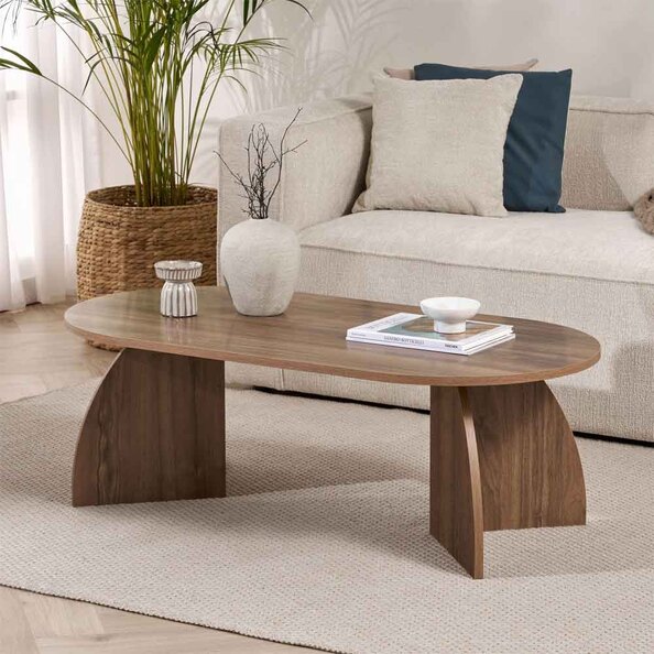Melaro Wooden Oval Coffee Table in Walnut