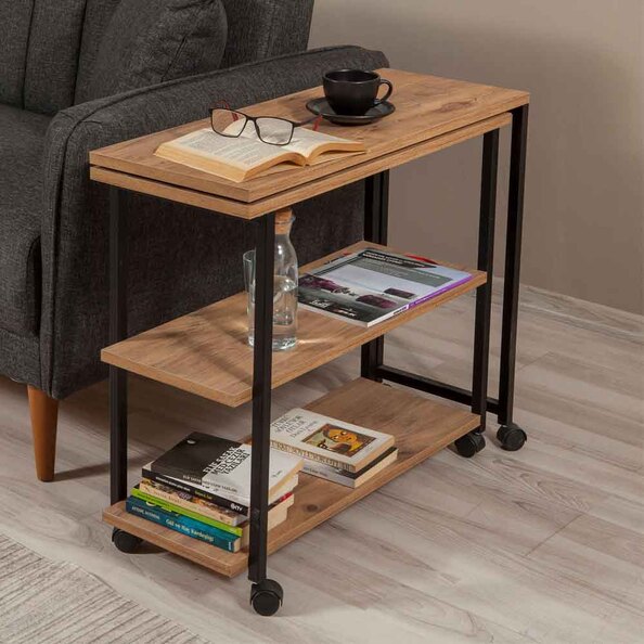Melin Wooden Rolling Side Table in Atlantic Pine and Black
