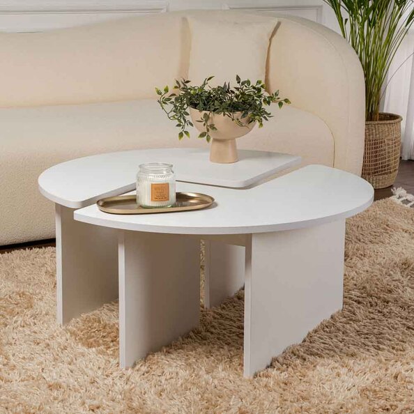 Melira Wooden Nest Of 2 Coffee Table in Natural White