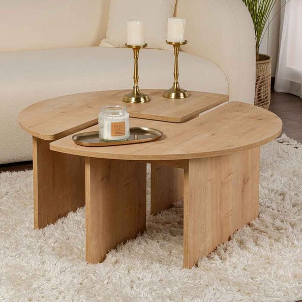 Melira Wooden Nest Of 2 Coffee Table in Oak