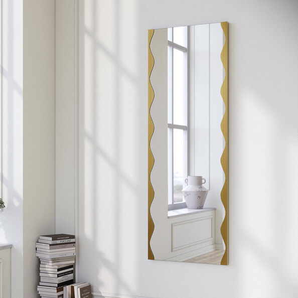 Melodia Glass Wall Mirror with Gold Metal Frame