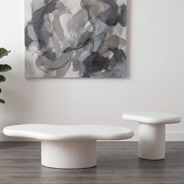 Melqor Round Wooden Coffee Table Set in White