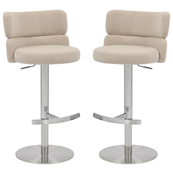 Melrose Cream Velvet Bar Stools with Chrome Base in Pair