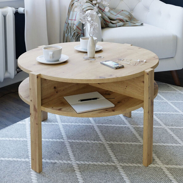 Melzio Round Wooden Coffee Table in Artisan Oak