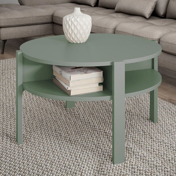 Melzio Round Wooden Coffee Table in Sage Green