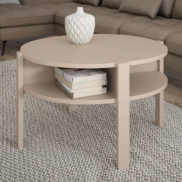 Melzio Round Wooden Coffee Table in Sand