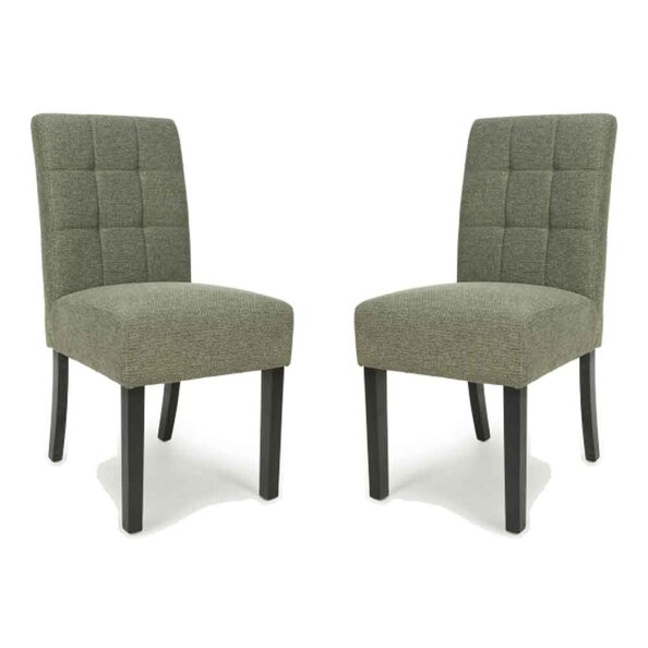 Mendoza Weave Green Fabric Dining Chairs With Black Leg In Pair