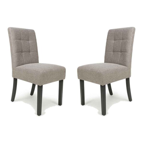Mendoza Mocha Fabric Dining Chairs With Black Leg In Pair