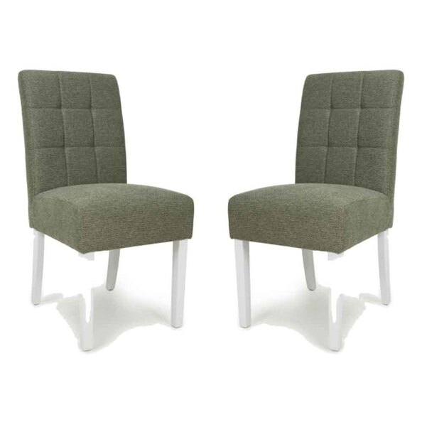 Mendoza Weave Green Fabric Dining Chairs With White Leg In Pair