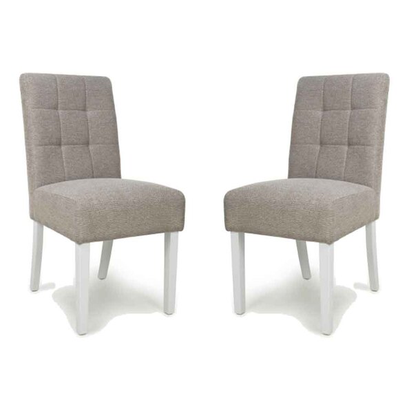 Mendoza Mocha Fabric Dining Chairs With White Leg In Pair