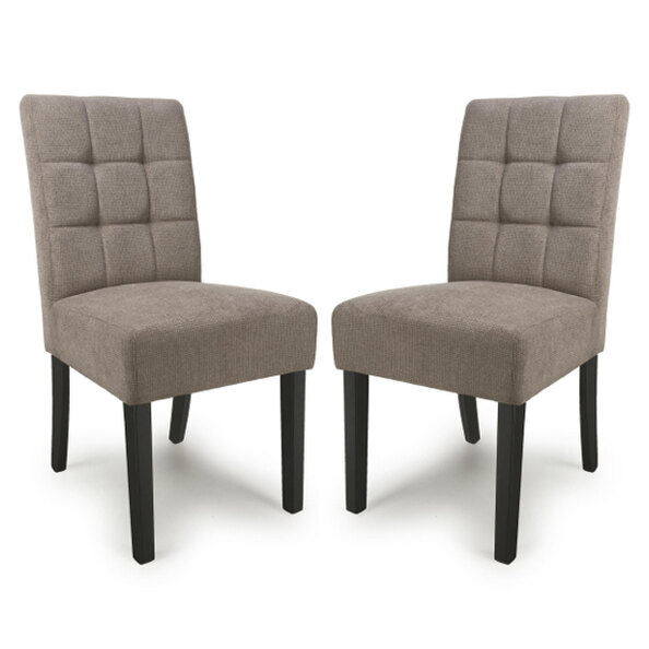 Mendoza Light Brown Fabric Dining Chairs With Black Legs In Pair
