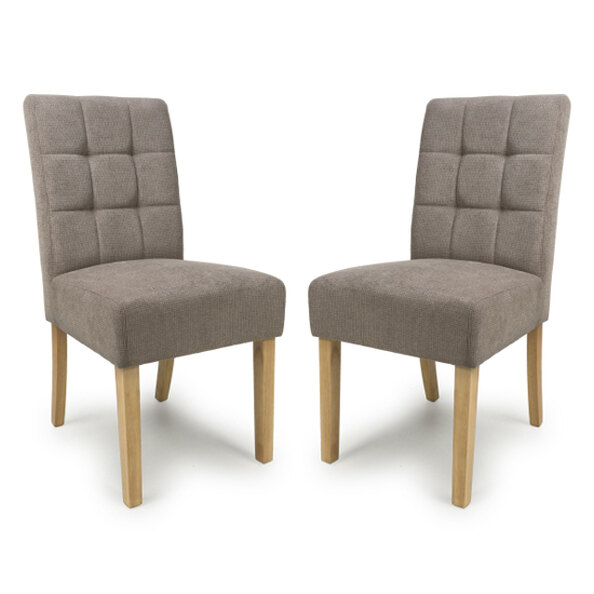 Mendoza Light Brown Fabric Dining Chairs With Natural Legs In Pair