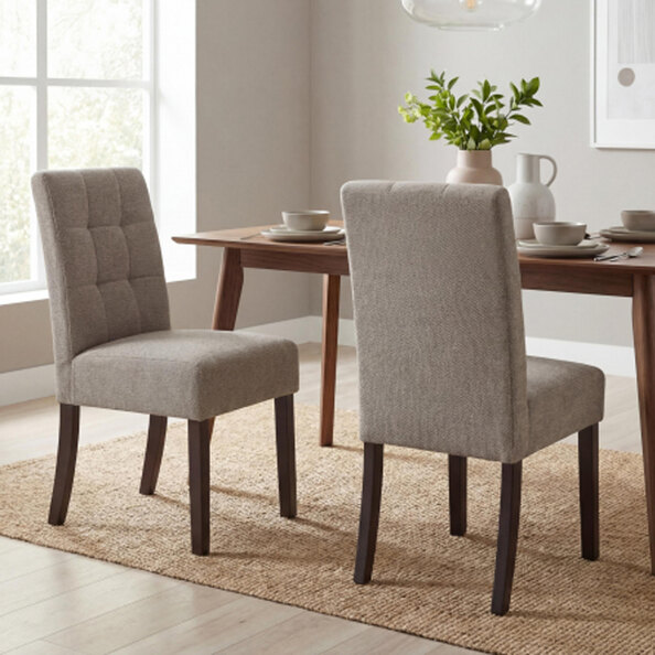 Mendoza Mocha Weave Fabric Dining Chairs with Walnut Legs in Pair