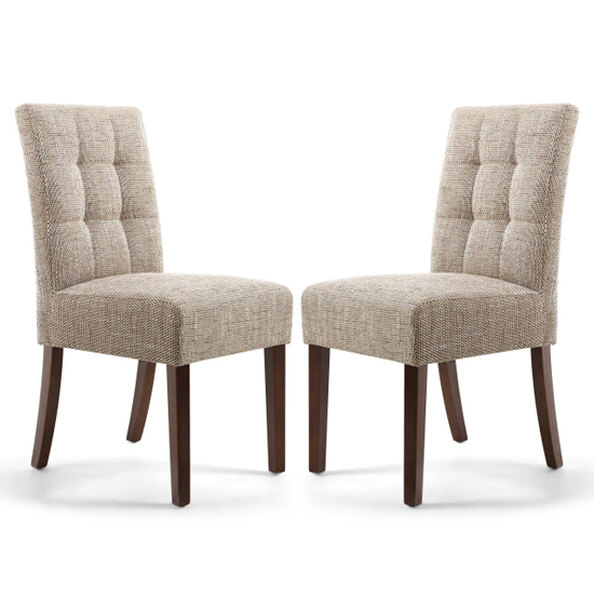 Mendoza Oatmeal Fabric Dining Chairs With Walnut Legs In Pair