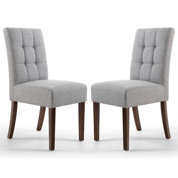 Mendoza Silver Grey Fabric Dining Chairs With Walnut Legs In Pair