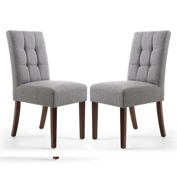 Mendoza Steel Grey Fabric Dining Chairs With Walnut Legs In Pair