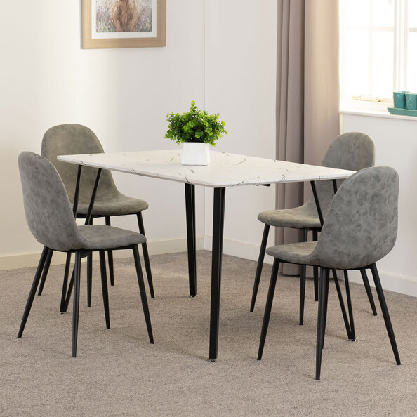 Mequon White Marble Effect Top Dining Table with 4 Alsip Grey Chairs