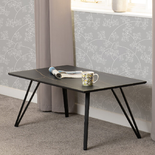 Mequon Wooden Rectangular Coffee Table In Black Marble Effect