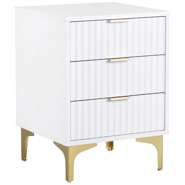 Merano Wooden Bedside Cabinet with 3 Drawers in White and Gold