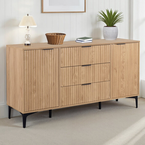 Merano Wooden Sideboard With 2 Doors 3 Drawers in Oak and Black