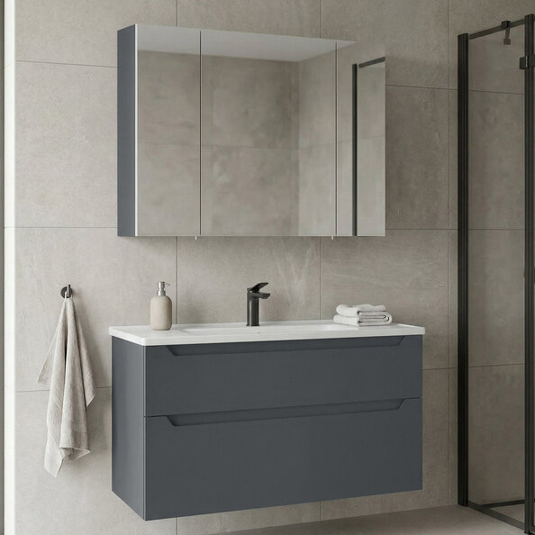 Messina 1000mm Wooden Wall Mounted Bathroom Furniture Set in Matte Anthracite