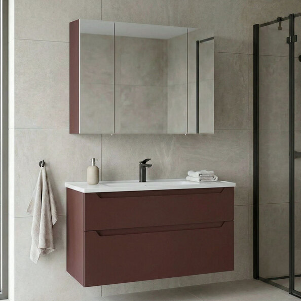 Messina 1000mm Wooden Wall Mounted Bathroom Furniture Set in Matte Red