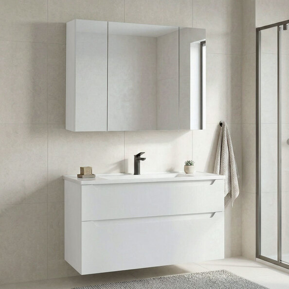 Messina 1000mm Wooden Wall Mounted Bathroom Furniture Set in Matte White
