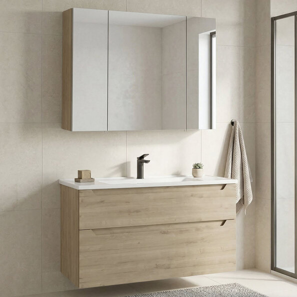 Messina 1000mm Wooden Wall Mounted Bathroom Furniture Set in Oak