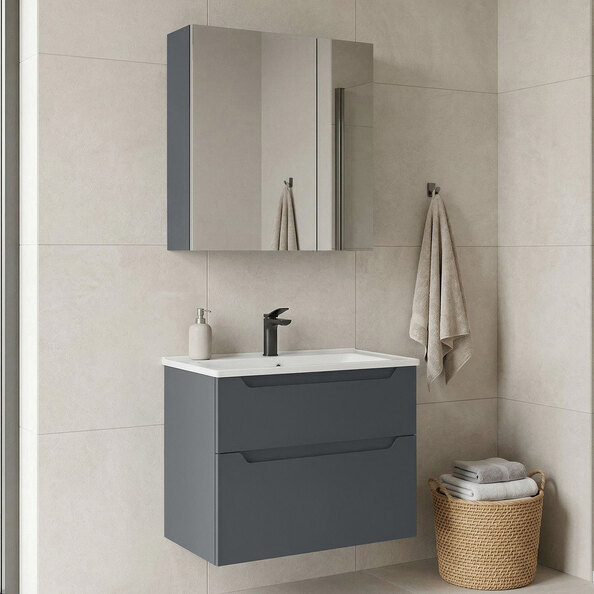 Messina 650mm Wooden Wall Mounted Bathroom Furniture Set in Matte Anthracite
