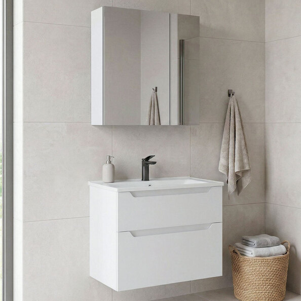 Messina 650mm Wooden Wall Mounted Bathroom Furniture Set in Matte White
