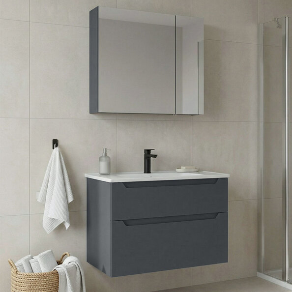 Messina 850mm Wooden Wall Mounted Bathroom Furniture Set in Matte Anthracite