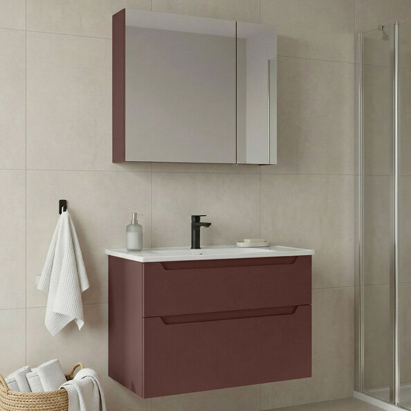 Messina 850mm Wooden Wall Mounted Bathroom Furniture Set in Matte Red