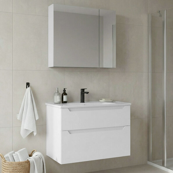 Messina 850mm Wooden Wall Mounted Bathroom Furniture Set in Matte White
