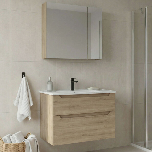 Messina 850mm Wooden Wall Mounted Bathroom Furniture Set in Oak