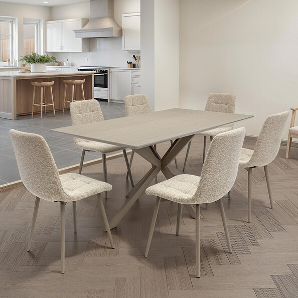 Messina Grey Large Rectangular Wooden Dining Table with 6 Mocha Chairs