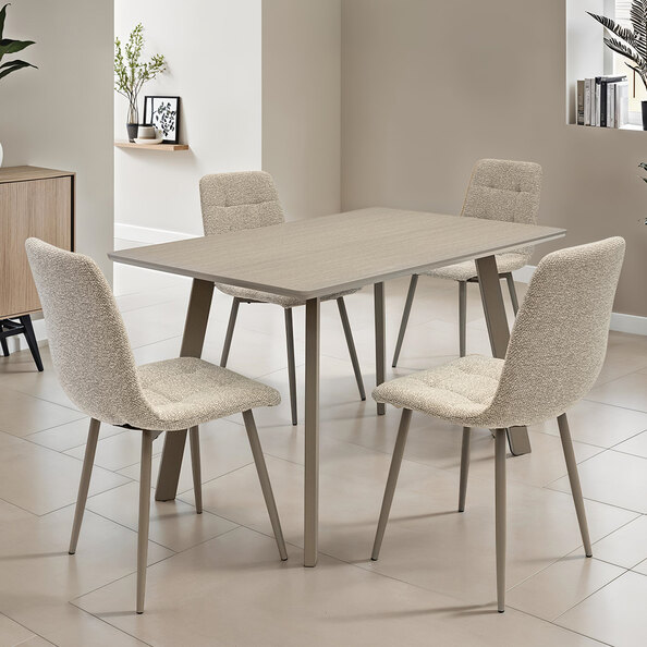 Messina Grey Small Rectangular Wooden Dining Table with 4 Mocha Chairs