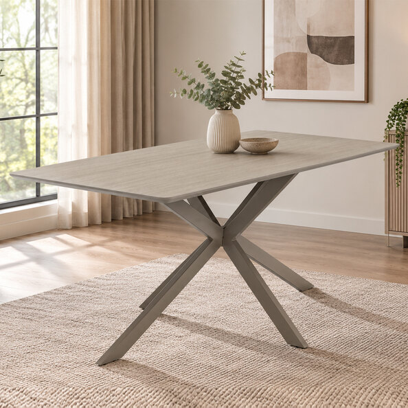 Messina Large Rectangular Wooden Dining Table with Taupe Legs in Grey