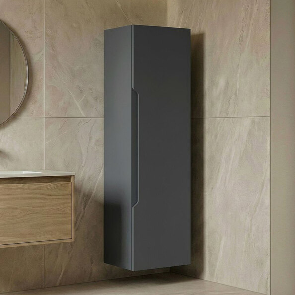 Messina Tall Wooden Wall Mounted Bathroom Storage Cabinet in Matte Anthracite
