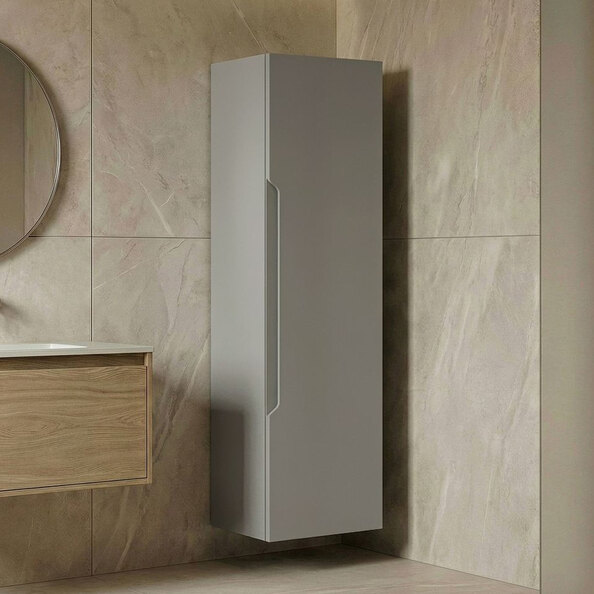 Messina Tall Wooden Wall Mounted Bathroom Storage Cabinet in Matte Cashmere