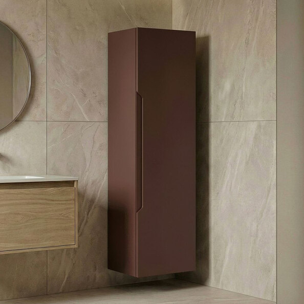 Messina Tall Wooden Wall Mounted Bathroom Storage Cabinet in Matte Red