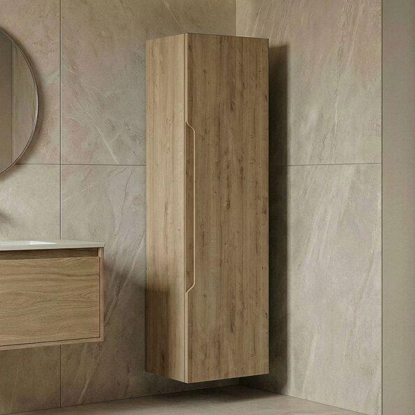 Messina Tall Wooden Wall Mounted Bathroom Storage Cabinet in Oak