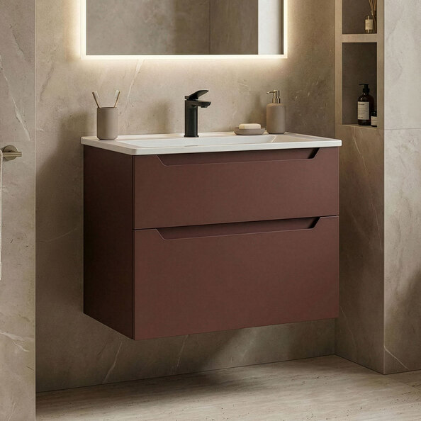 Messina Wooden Wall Mounted Vanity Unit & Basin with 2 Drawers in Matte Red